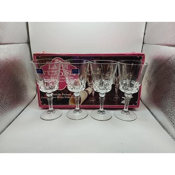Vtg Set of 4 Lady Victoria Chantelle Crystal Stemware Wine Glasses France 6 oz - Picture 2 of 12